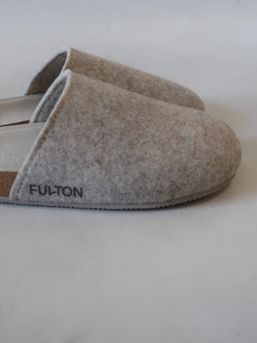 NWOT Womens Fulton Taupe-Beige Flat Cork Wool Comfort House Slipper Mule 7 - Picture 6 of 10